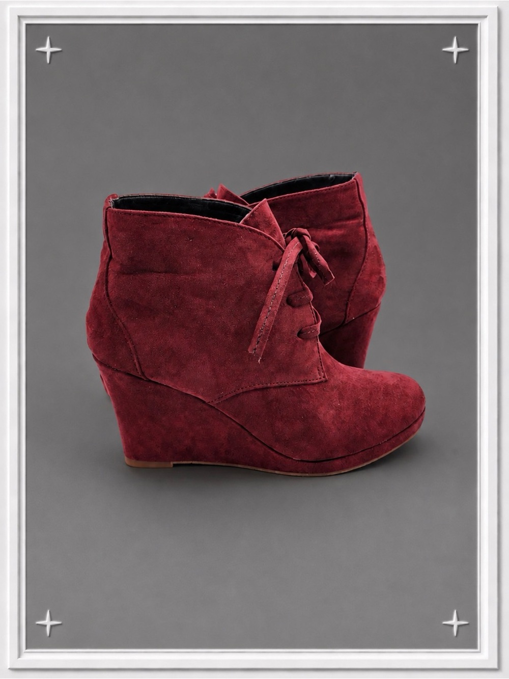 🥀Y2K Burgundy Suede Wedge Booties by dv | Women’s 6